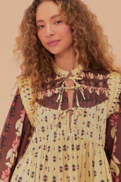 FARM Rio Ainika Maxi Floral Cream Open Yoke Mini Dress Clearance