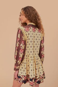 FARM Rio Ainika Maxi Floral Cream Open Yoke Mini Dress Clearance