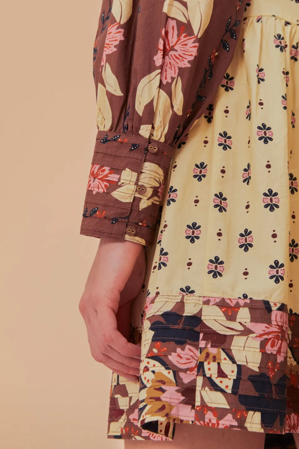 FARM Rio Ainika Maxi Floral Cream Open Yoke Mini Dress Clearance