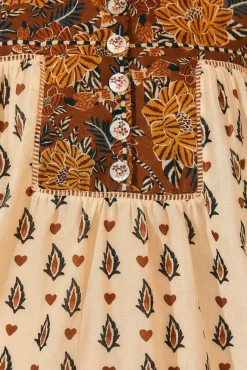 FARM Rio Beige Ainika Floral Long Sleeve Blouse Outlet