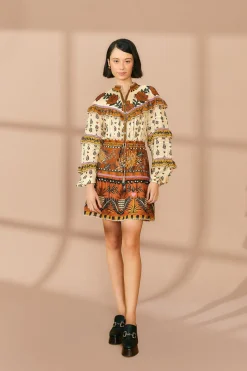 FARM Rio Beige Ainika Floral Ruffle Mini Dress Discount