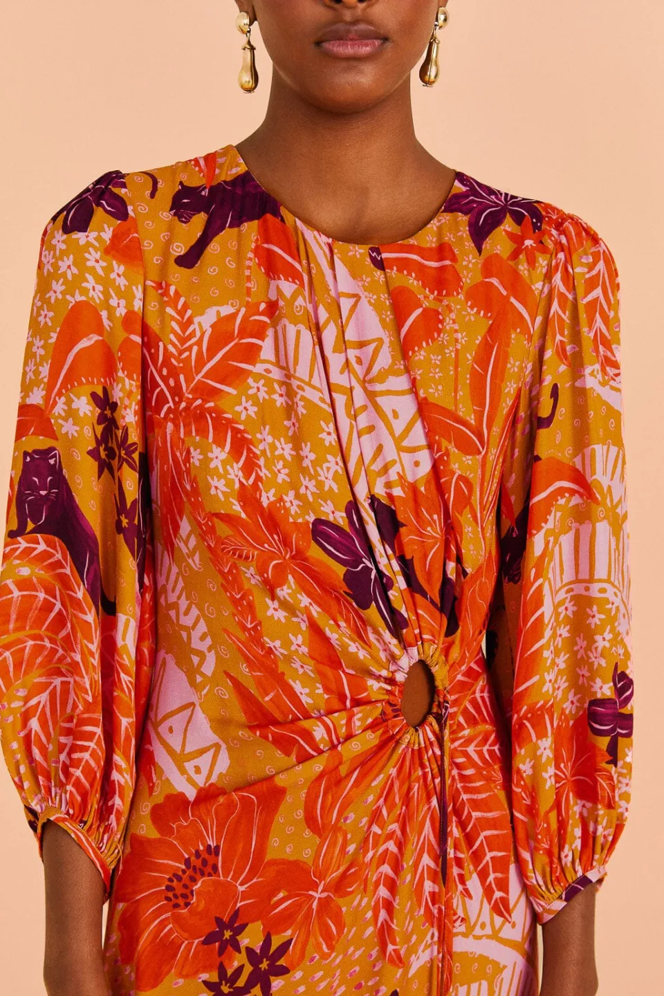 FARM Rio Beige Jungle Panther Lenzing™ Ecovero™ Viscose Midi Dress Online