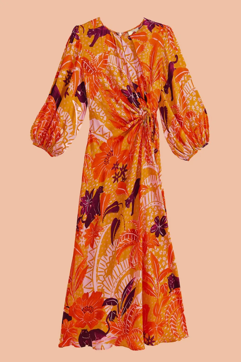 FARM Rio Beige Jungle Panther Lenzing™ Ecovero™ Viscose Midi Dress Online