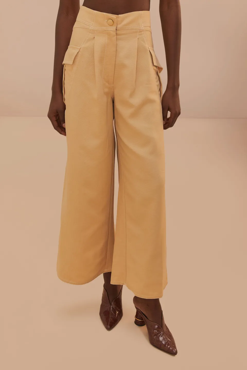 FARM Rio Beige Topstitch Low Waist Pants Online