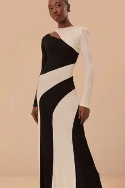FARM Rio Black And White Cut-Out Long Sleeve Midi Dress Hot