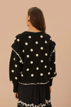FARM Rio Black And White Flowers Knit Cardigan Best