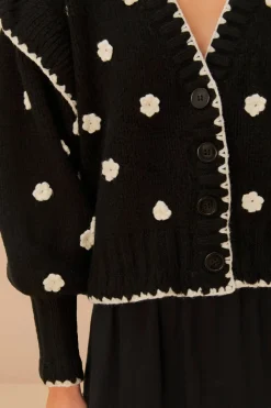FARM Rio Black And White Flowers Knit Cardigan Best