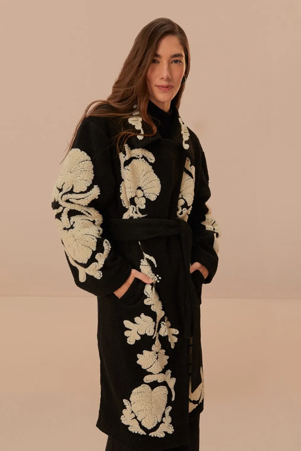FARM Rio Black And White Helen Fleece Coat Online