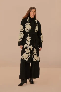 FARM Rio Black And White Helen Fleece Coat Online