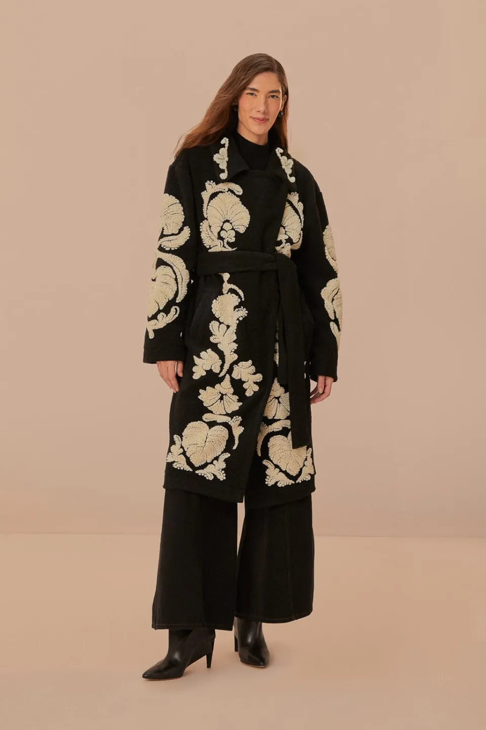 FARM Rio Black And White Helen Fleece Coat Online