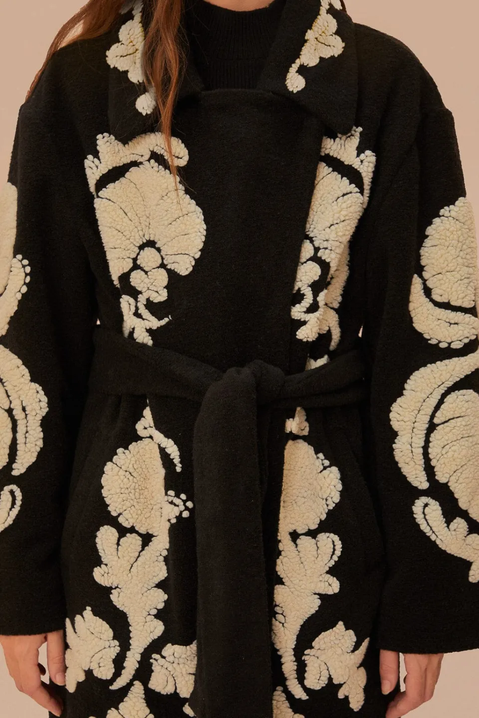 FARM Rio Black And White Helen Fleece Coat Online