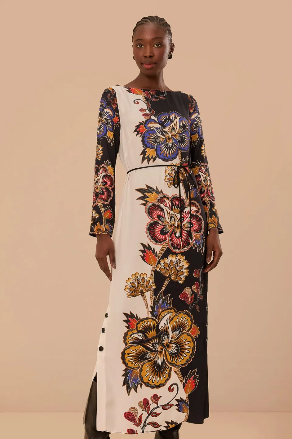 FARM Rio Black And White Maxi Floral LENZING™ ECOVERO™ Viscose Midi Dress