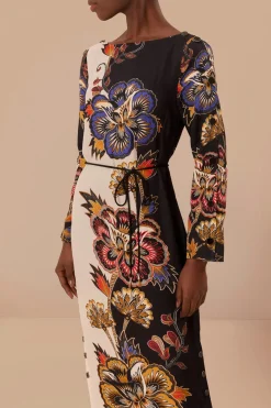 FARM Rio Black And White Maxi Floral LENZING™ ECOVERO™ Viscose Midi Dress