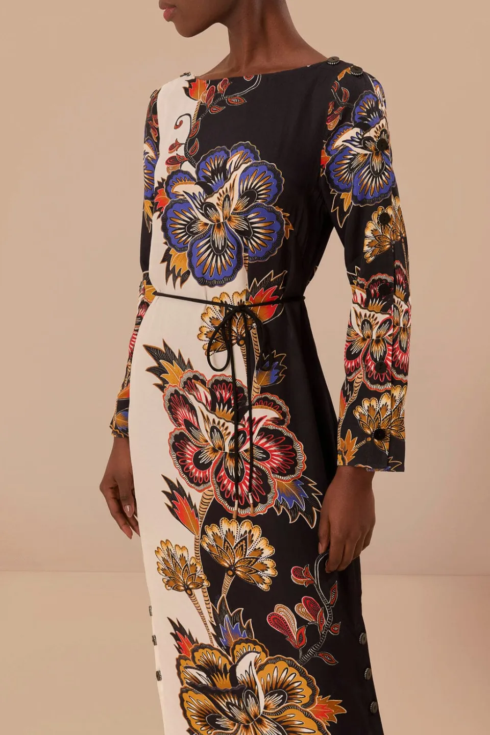 FARM Rio Black And White Maxi Floral LENZING™ ECOVERO™ Viscose Midi Dress