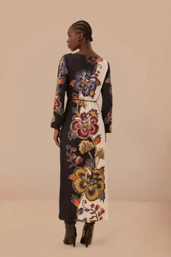 FARM Rio Black And White Maxi Floral LENZING™ ECOVERO™ Viscose Midi Dress