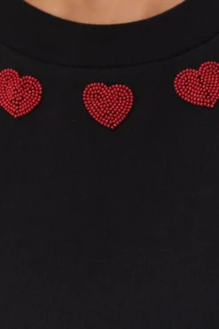 FARM Rio Black Beaded Hearts T-Shirt