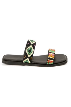 FARM Rio Black Beaded Square Toe Slide Sandal New