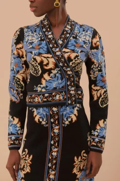FARM Rio Black Blossom Tapestry Knit Wrap Blouse Clearance