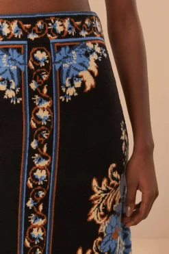 FARM Rio Black Blossom Tapestry Knit Skirt Discount
