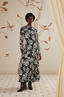 FARM Rio Black Bossa Banana LENZING™ ECOVERO™ Viscose Midi Dress Clearance
