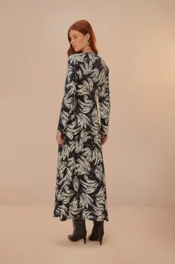 FARM Rio Black Bossa Banana LENZING™ ECOVERO™ Viscose Midi Dress Clearance
