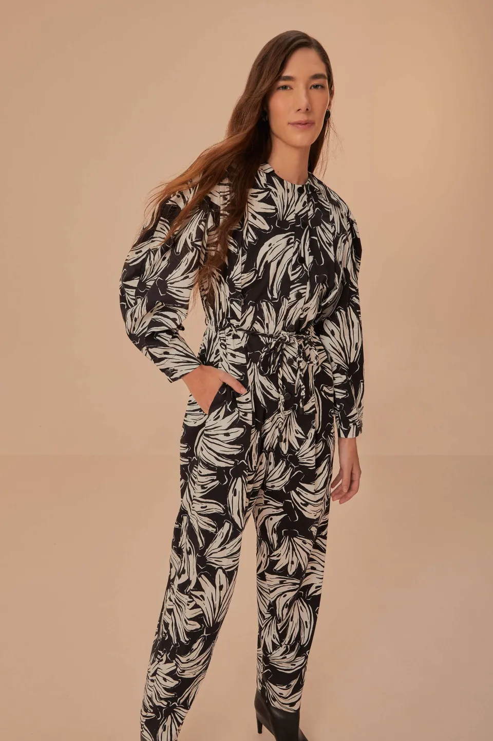 FARM Rio Black Bossa Banana Long Sleeve Jumpsuit New