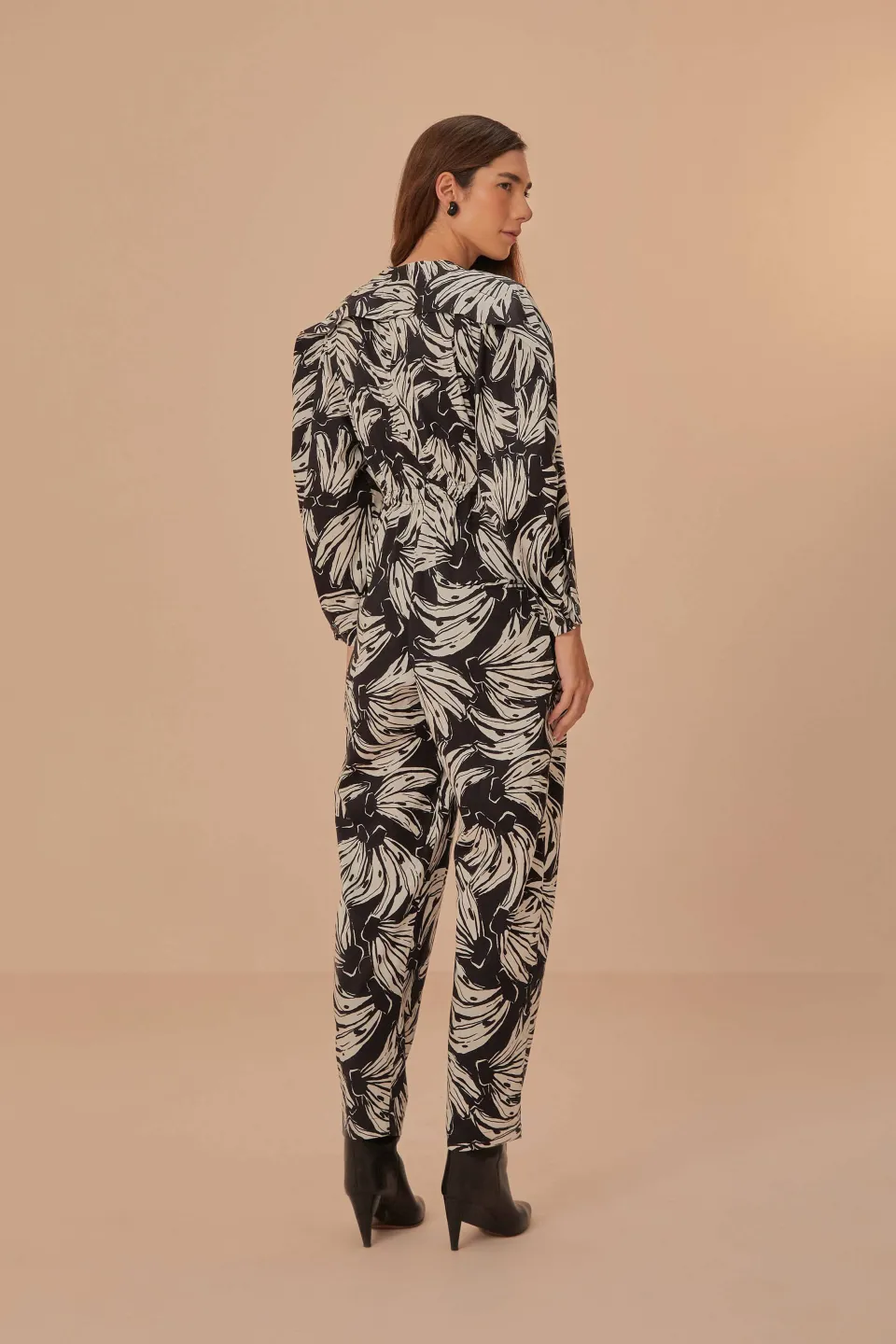 FARM Rio Black Bossa Banana Long Sleeve Jumpsuit New