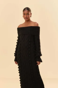 FARM Rio Black Braided Midi Sweater Dress Sale
