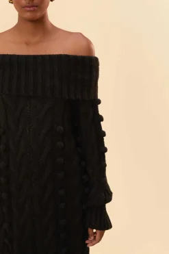 FARM Rio Black Braided Midi Sweater Dress Sale