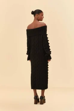 FARM Rio Black Braided Midi Sweater Dress Sale