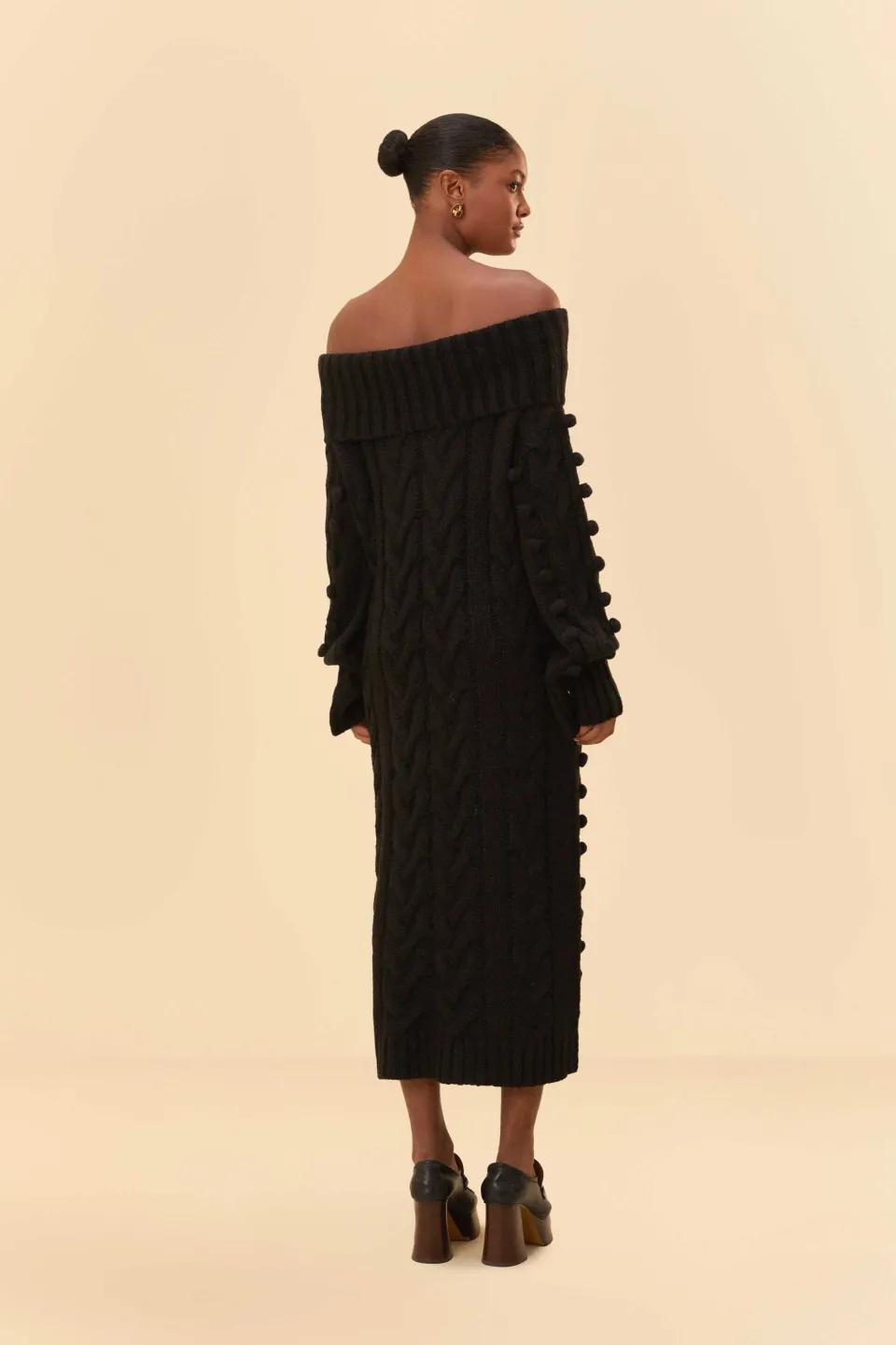 FARM Rio Black Braided Midi Sweater Dress Sale