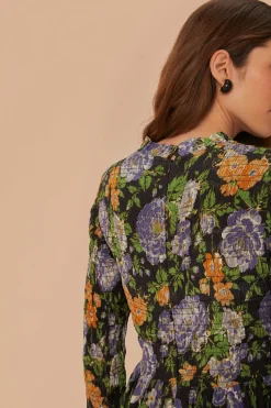 FARM Rio Black Capri Floral Midi Dress Long Sleeve Discount