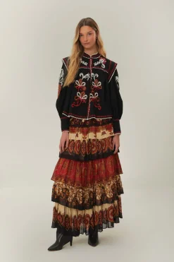 FARM Rio Black Cashew Mandala Richilieu Blouse Outlet