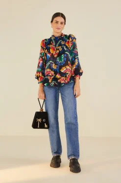 FARM Rio Black Chevron Forest Blouse Discount