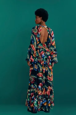 FARM Rio Black Chevron Forest Maxi Dress New