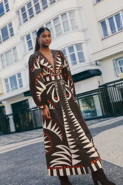 FARM Rio Black Coconut Grove Puff Sleeve Maxi Dress Clearance