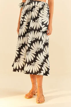FARM Rio Black Copacabana Bow Midi Skirt New