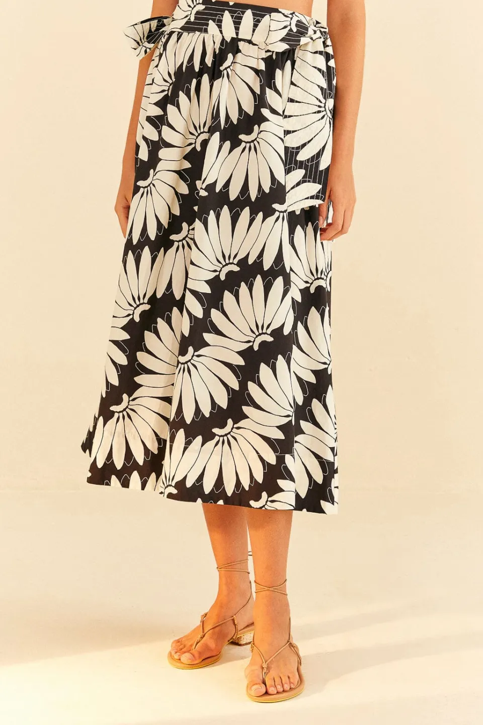 FARM Rio Black Copacabana Bow Midi Skirt New