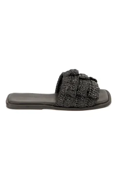 FARM Rio Black Crochet Ruffle Slide Sandal New
