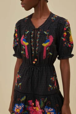 FARM Rio Black Embroidered Mini Dress Hot