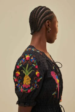 FARM Rio Black Embroidered Mini Dress Hot