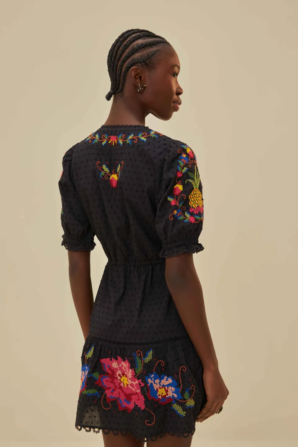 FARM Rio Black Embroidered Mini Dress Hot