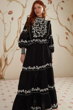 FARM Rio Black Embroidered Ruffle Maxi Skirt Sale