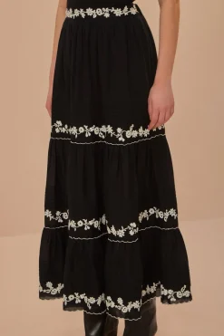 FARM Rio Black Embroidered Ruffle Maxi Skirt Sale
