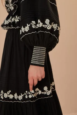 FARM Rio Black Embroidered Ruffle Longe Sleeve Blouse Best