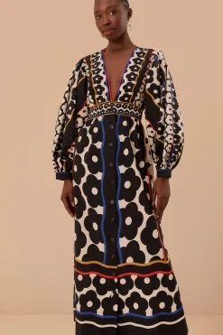 FARM Rio Black Farm Daisy Plunging Neck Maxi Dress Best
