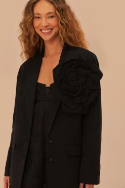 FARM Rio Black Flowered Blazer