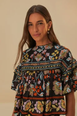 FARM Rio Black Flowery Ruffle Blouse Online