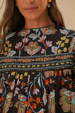 FARM Rio Black Flowery Ruffle Blouse Online