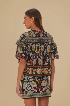 FARM Rio Black Flowery Ruffle Blouse Online